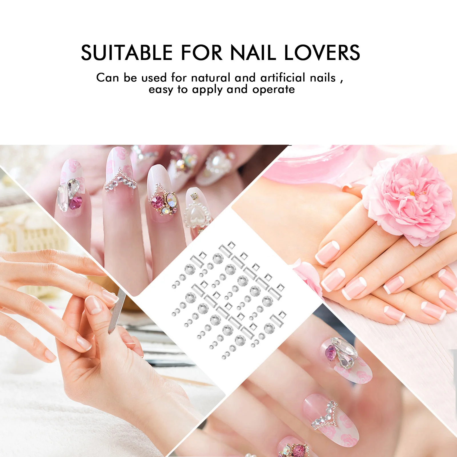 1 Bag Round and Square Flat Bottom Nail Studs DIY Manicure Jewelry Decor for Party Wedding Christmas Beautiful Nail Art Supplies