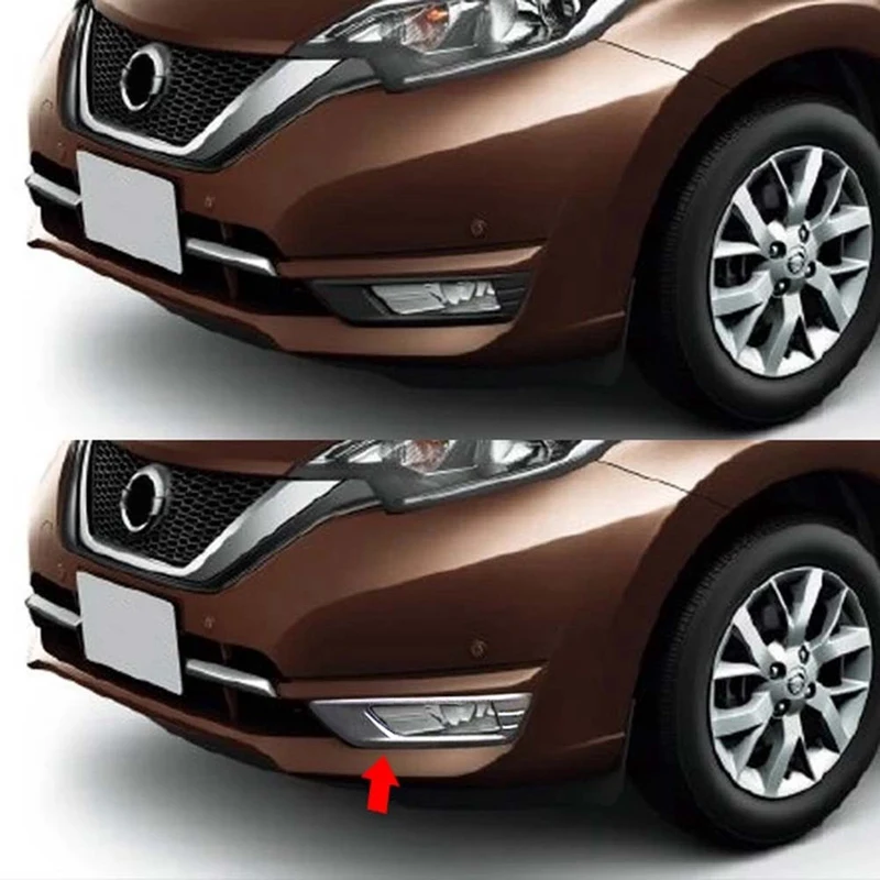 2Pcs Chromium Styling Car Front Fog Lamp Trim For Nissan Note E12 SUS304 Car Stickers Decoratie Accessories