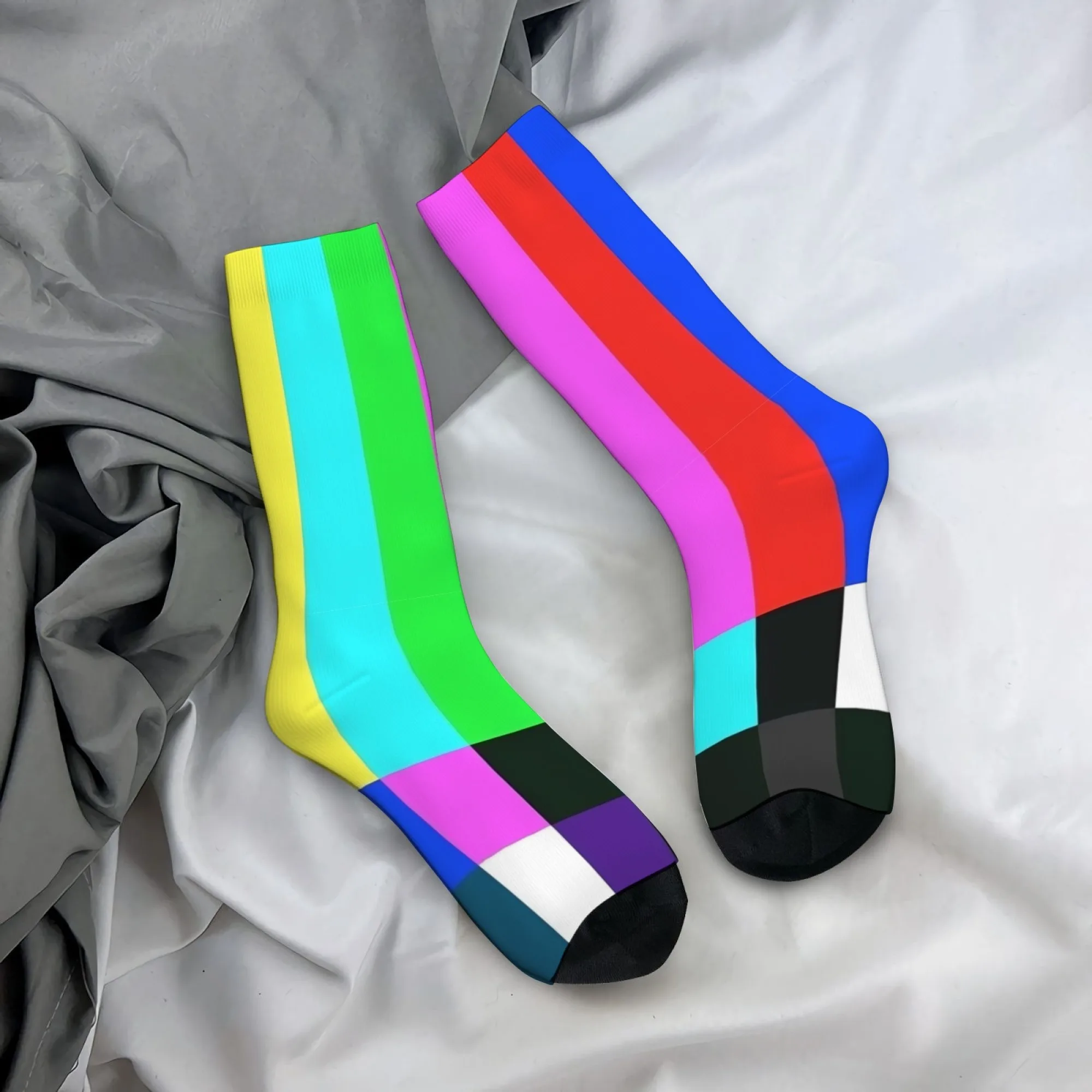 

Носки в стиле Харадзюку: ретро, неоновые цвета, радужные полосы, пиксельный дизайн, новый уличный тренд, повседневные, для вечеринок, праздников, веселый подарок