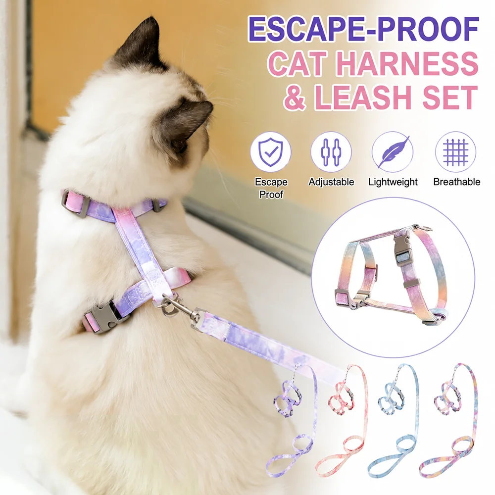 Escape-Proof  Cat Harness with Leash Set -Soft H Type Kitten Walking Vest for Small Cats Adjustable Breathable Anti Pull Chest