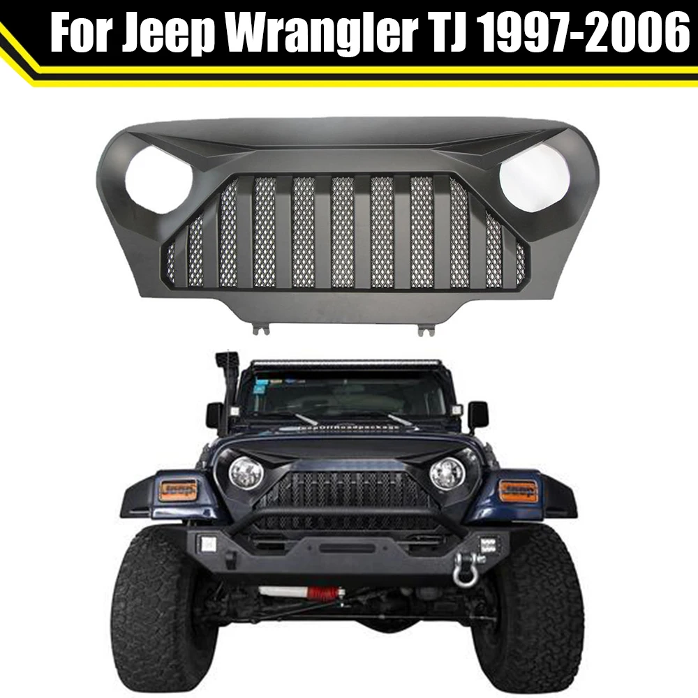 

Car Racing Grill Cover Front Bumper Hood Grille Cover For Jeep Wrangler TJ 1997-2006 Auto 4X4 Off Road Parts Mesh Trim Grilles