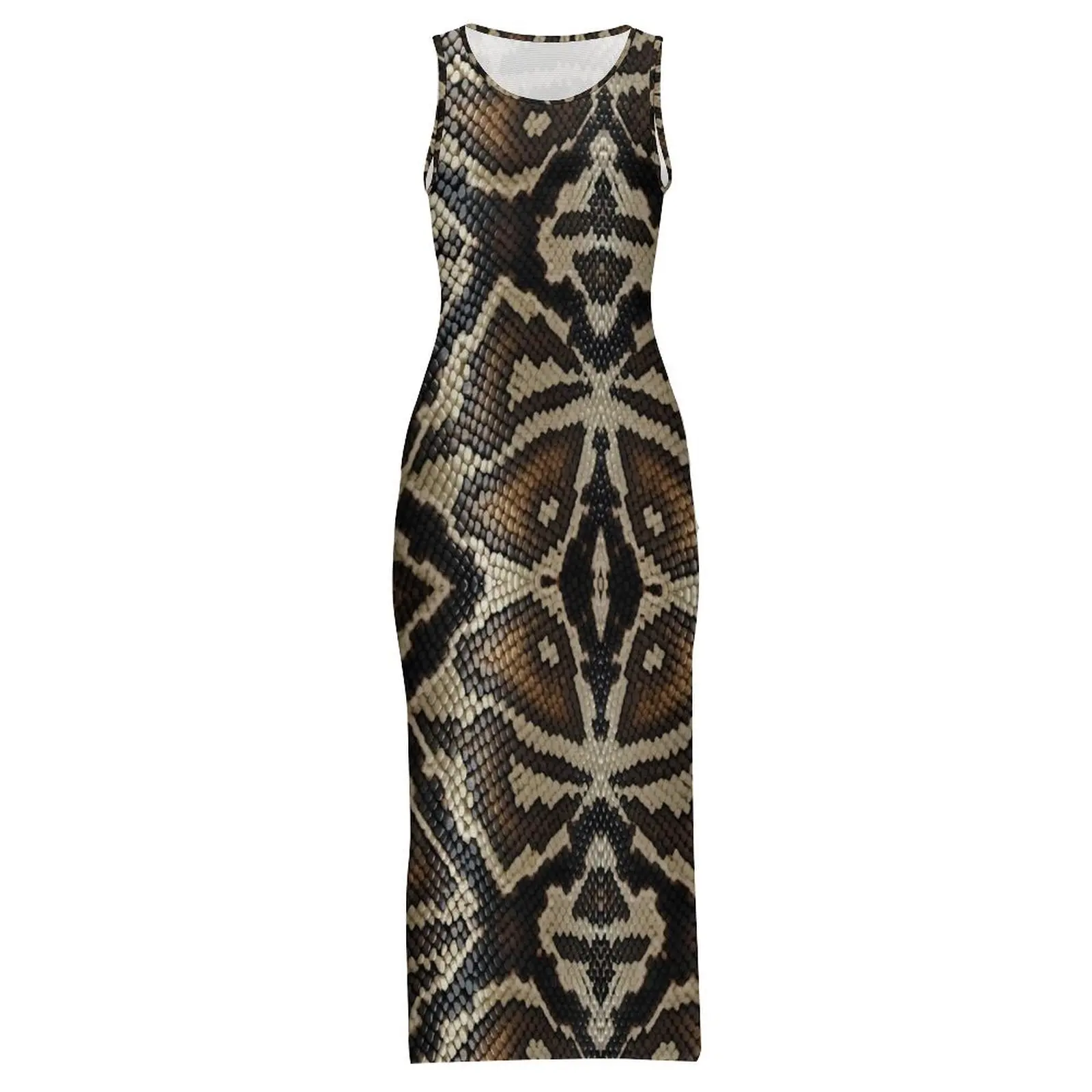 SnakeSkin 드레스 민소매 빈티지 프린트 슬림 섹시한 맥시 드레스 여름 미적 디자인 Bodycon 드레스 빅 사이즈 3XL 4XL