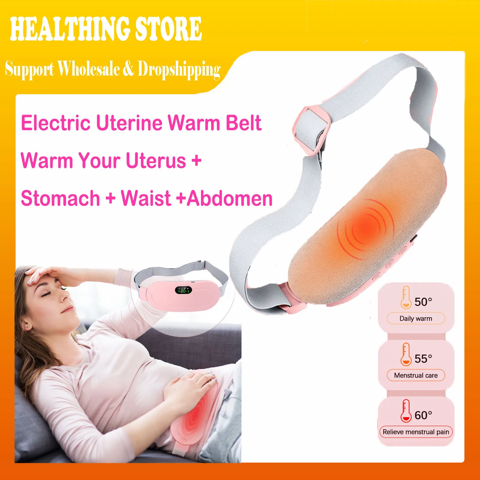 

Female Period Pain Simulator Abdominal Massager with Vibration Heat Pad Wireless Heating Belt Menstrual Pain Relief Apparatus