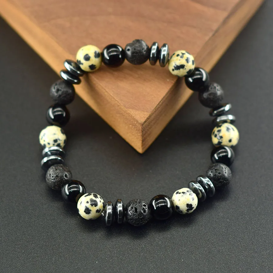 Classic Spot Stone Bead Bracelet Natural Volcanic Black Obsidian Jewelry Resist Negative Emotion and External Negative Influence
