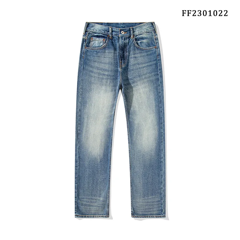 Calça jeans lavada para serviço pesado masculina, calça solta, tubo reto, sem bala, bigode de gato da moda minimalista americana