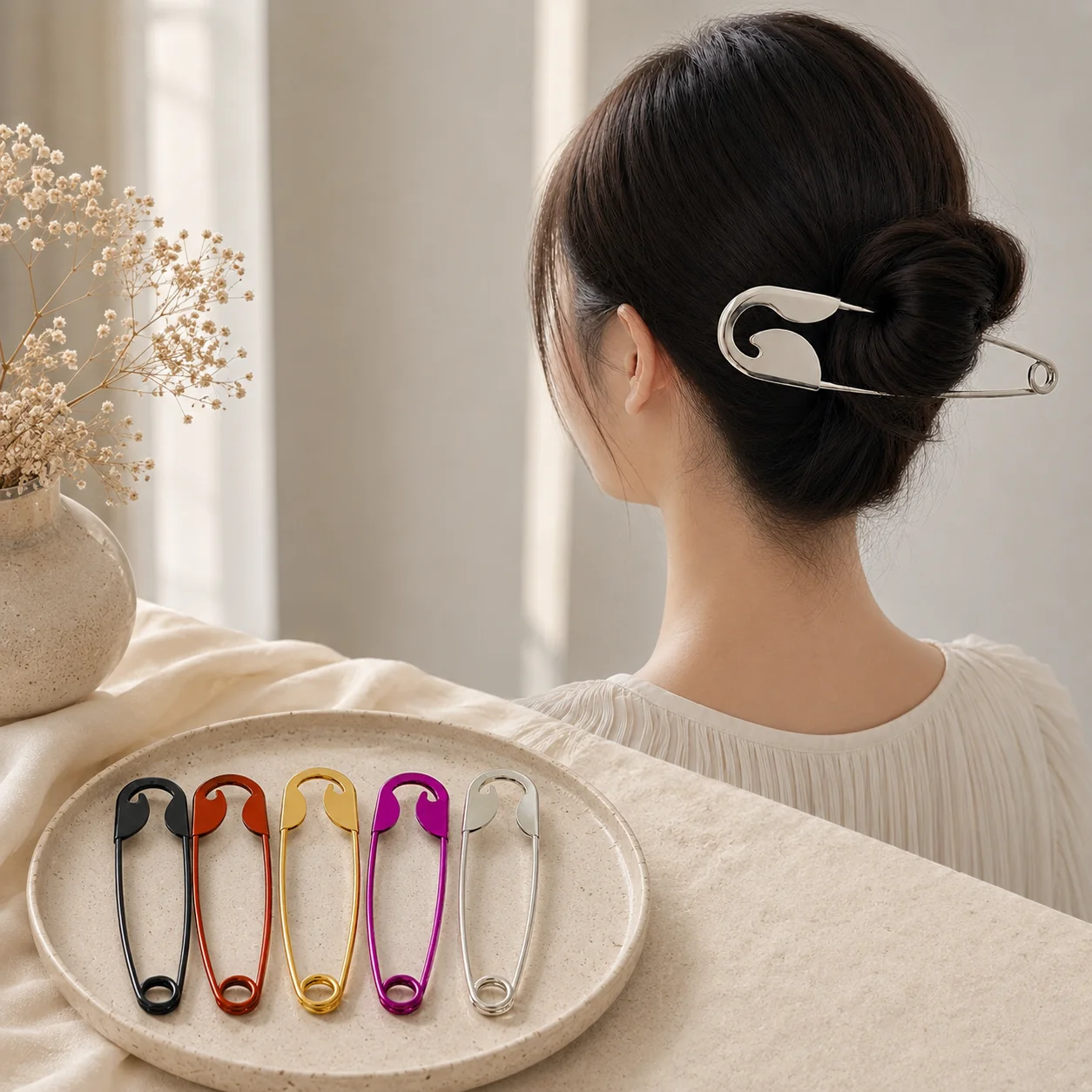 Presilha de Cabelo de Liga Metálica com Pino de Segurança para Mulheres e Meninas, Presilha de Metal para Coque, Prendedor de Cabelo Antiderrapante, Acessórios de Cabelo da Moda para Uso Diário
