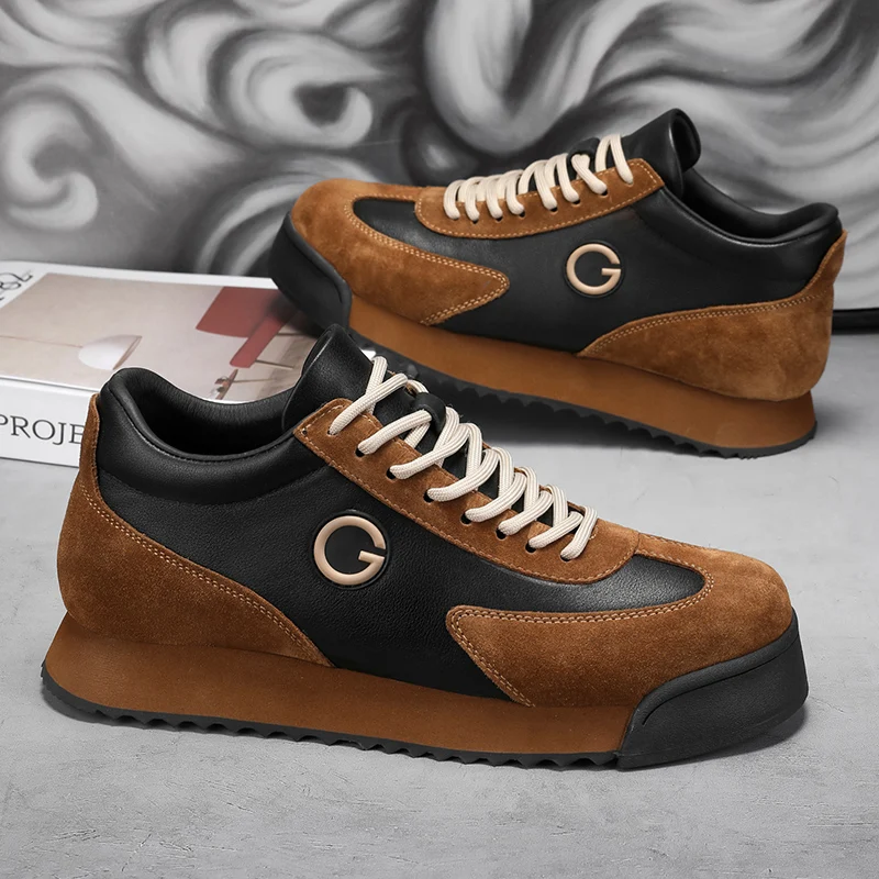 Herren Retro Color-Block Sneakers, Wildleder-Patchwork-Leder Freizeitschuhe, Modische Herren Outdoor-Sport-Trainer – Detail 1