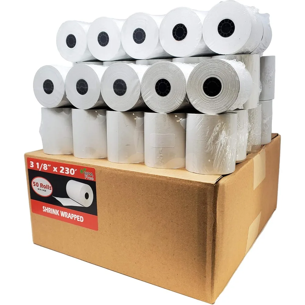 

(50 Rolls) 3 1/8 x 230 Thermal Paper Receipt Rolls (55 GSM Premium Quality German Paper) Fits All POS Cash Registers
