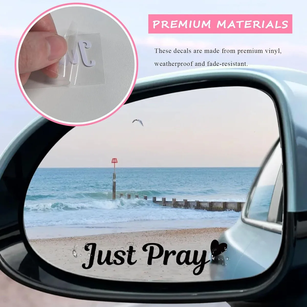 Just Pray Rearview Mirror Decals, Waterproof Christian Vehicle Rearview Mirror Stickers, Car Religious Inspirational Stickers