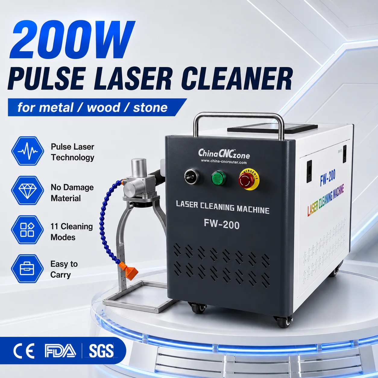 300W JPT MOPA Pulslaser Reinigingsmachine Draagbare Laserreiniger voor Metaal Hout Roest Olie Verf Graffiti Verwijdering Geen Schade aan Basismaterialen 11 Reinigingsmodi