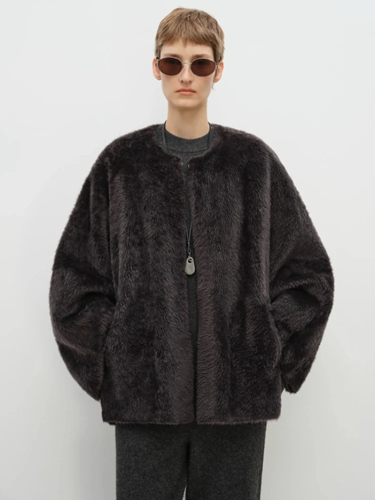 

High-end Luxury Natural Lamb Fur Shearling Jackets for Women 2025 New Simple Classic O-neck Winter Genuine Leather Real Fur Coat