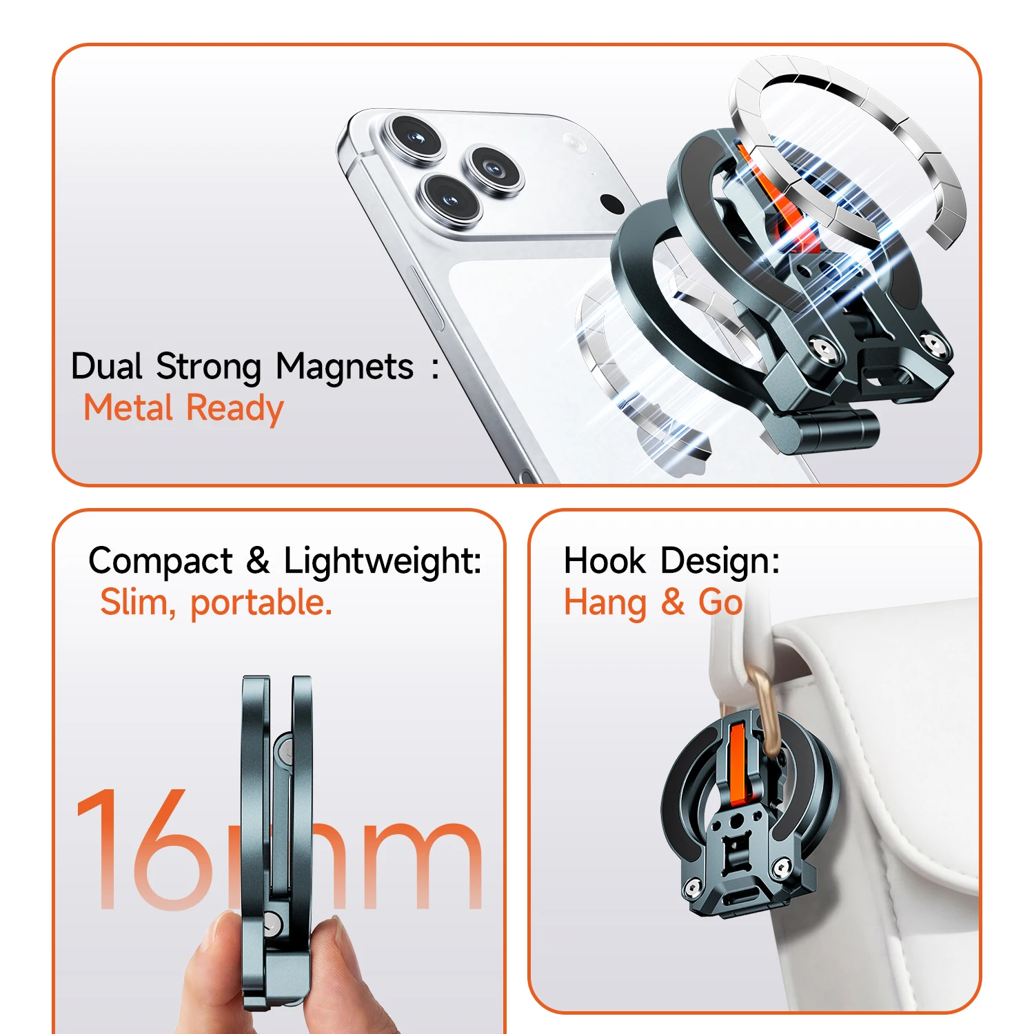 COBONE Doppelseitiger Magnetischer Handyständer Faltbar 1/4 Zoll Halterung für MagSafe Android Smartphones Desktop Fitness Vlog Live-Streaming – Detail 3