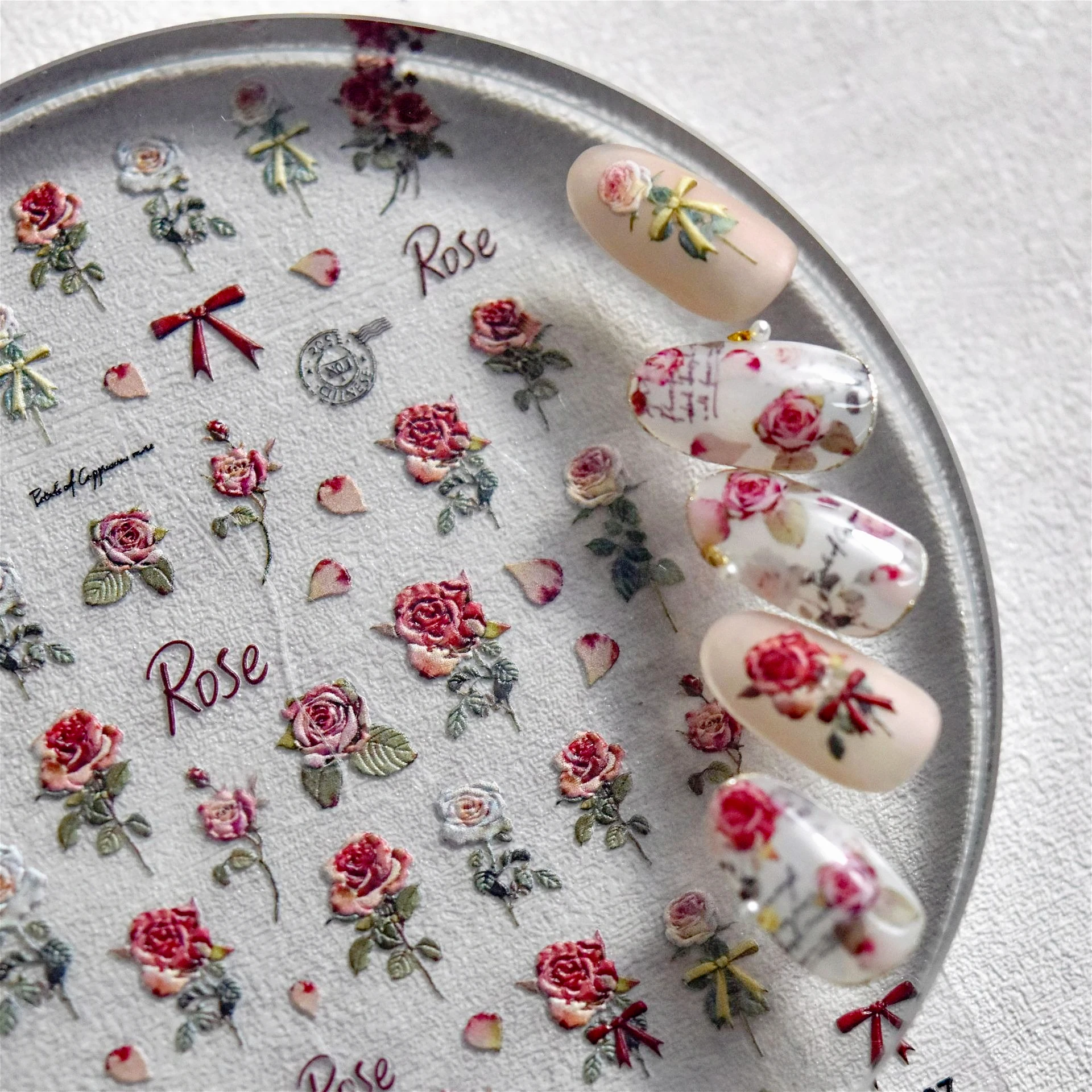 

Retro Rose Flowers Bowknot Petal Romantic 5D Soft Embossed Relief Self Adhesive Nail Art Decoration Stickers 3D Manicure Decals