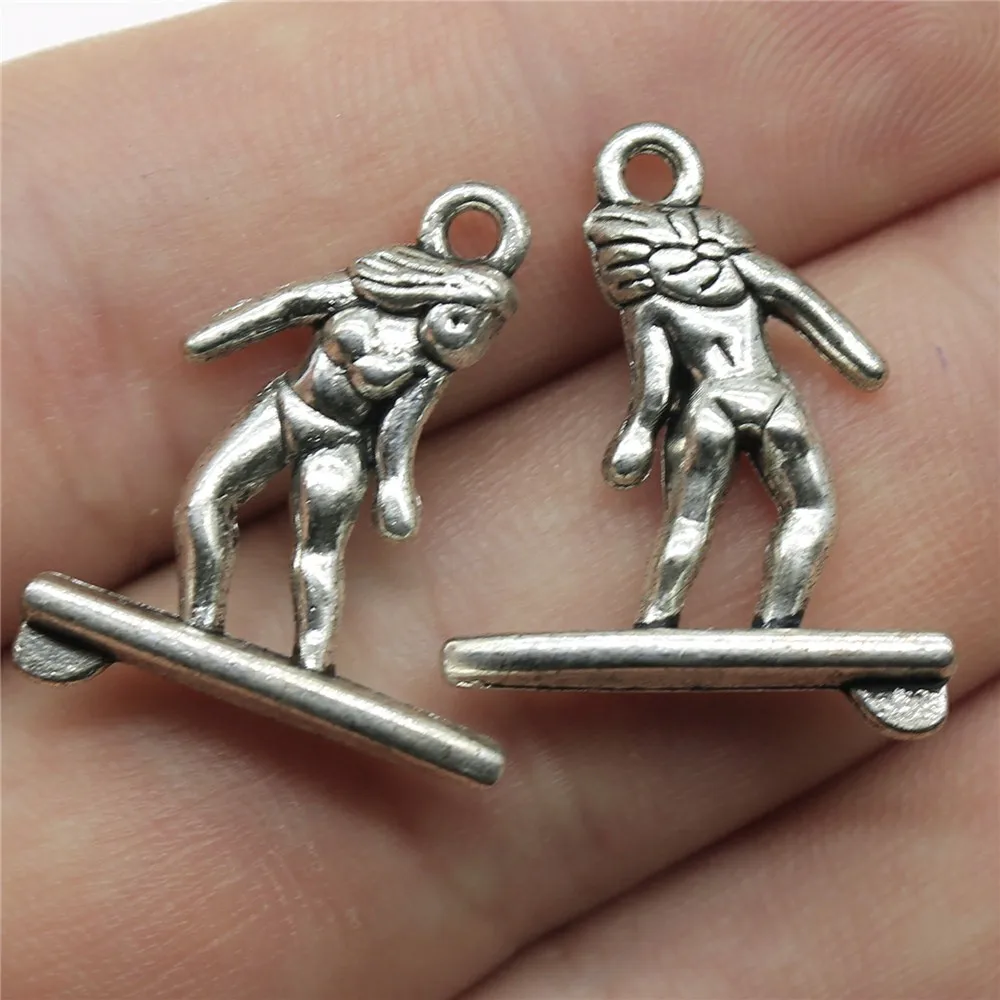 100pcs 21x18mm Pendant Surf Surf Pendant Charm For Jewelry Making Antique Silver Color Surfing Pendants