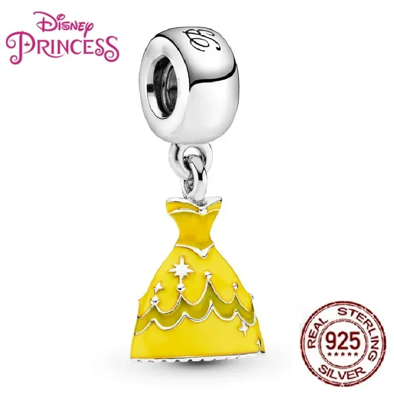 MINISODisney-Charm aus 925er Silber „Die Schöne und das Biest“-Anhänger aus Sterlingsilber, Perlen-Rosen-Charm, passend für Original-Pandora-Damenschmuck