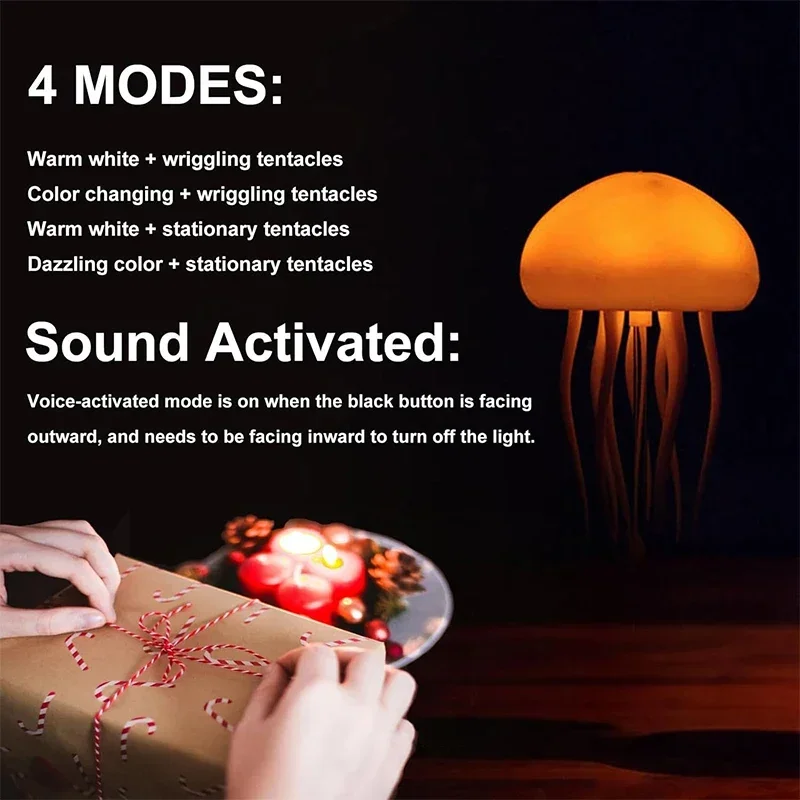 Cartoon Dancing Jellyfish Night Light RGB Gradient Cute Jellyfish Bedside Lamp Voice Control Type-C Charging LED Night Lamp