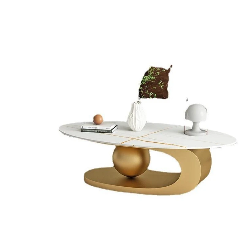 Итальянский светлый роскошный журнальный столик из каменной плиты, овальный современный простой бытовой журнальный столик для небольшой квартиры