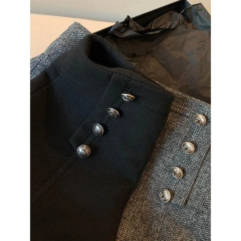 شورت نسائي عتيق من الصوف المتعرج عالي الخصر على شكل حرف a للتخسيس مزدوج الصدر خارج جودة عالية مستوى المظهر العالي #3