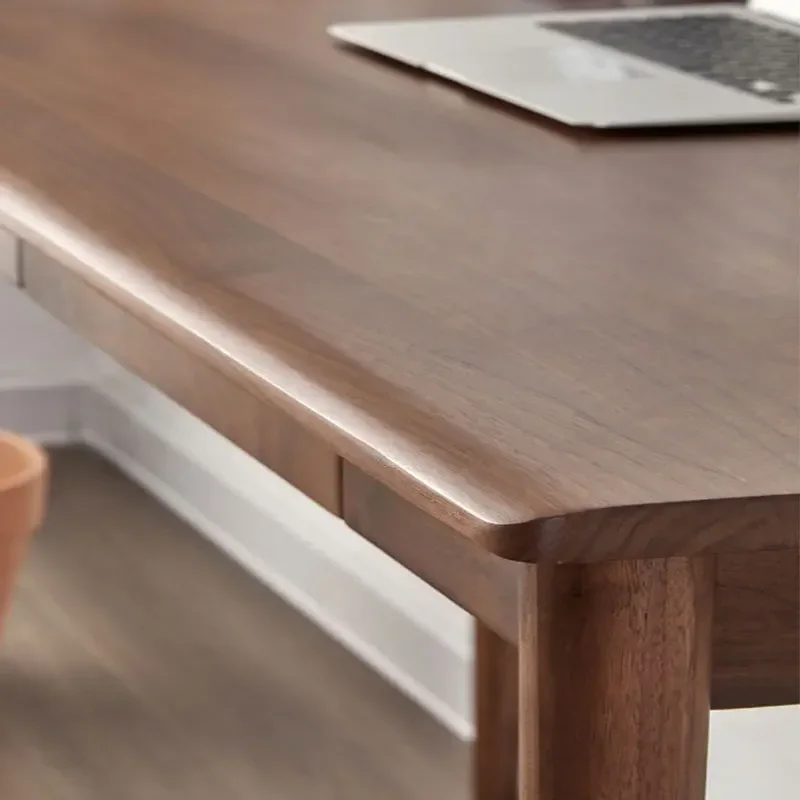 Nordic black walnut writing table Japanese simple cherry wood log computer table study drawer desk