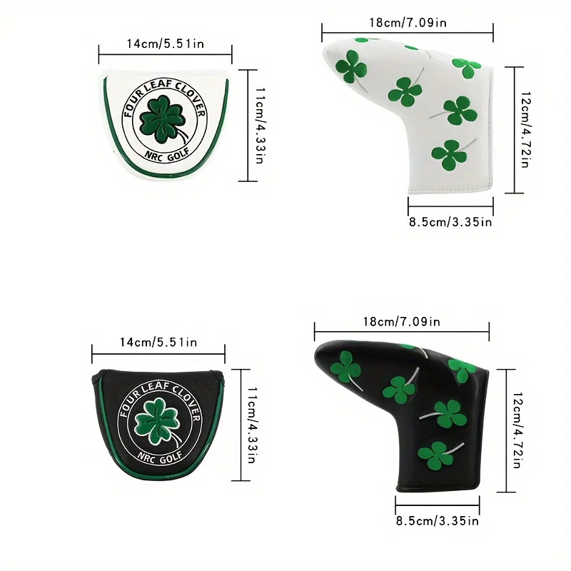 Good Luck Four Leaf Clover Golf Putter Cover For Mallet Blade Club, Waterproof Golf Head Cover Protector