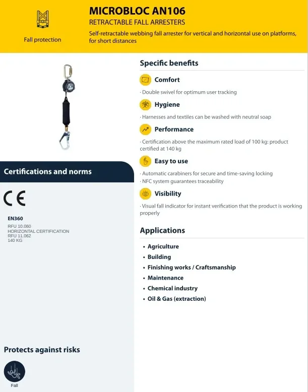 Deltaplus AN106 Rappel Durable Wire Retractable Anti Fall Protection Safety Harness Hook