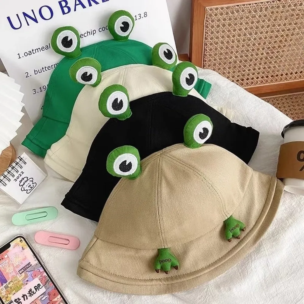 

Cute Design Big Eyes Frog Bucket Hats Cotton Material Foldable Wild Panama Hats Wild Style Big Eyes Pattern Basin Hats