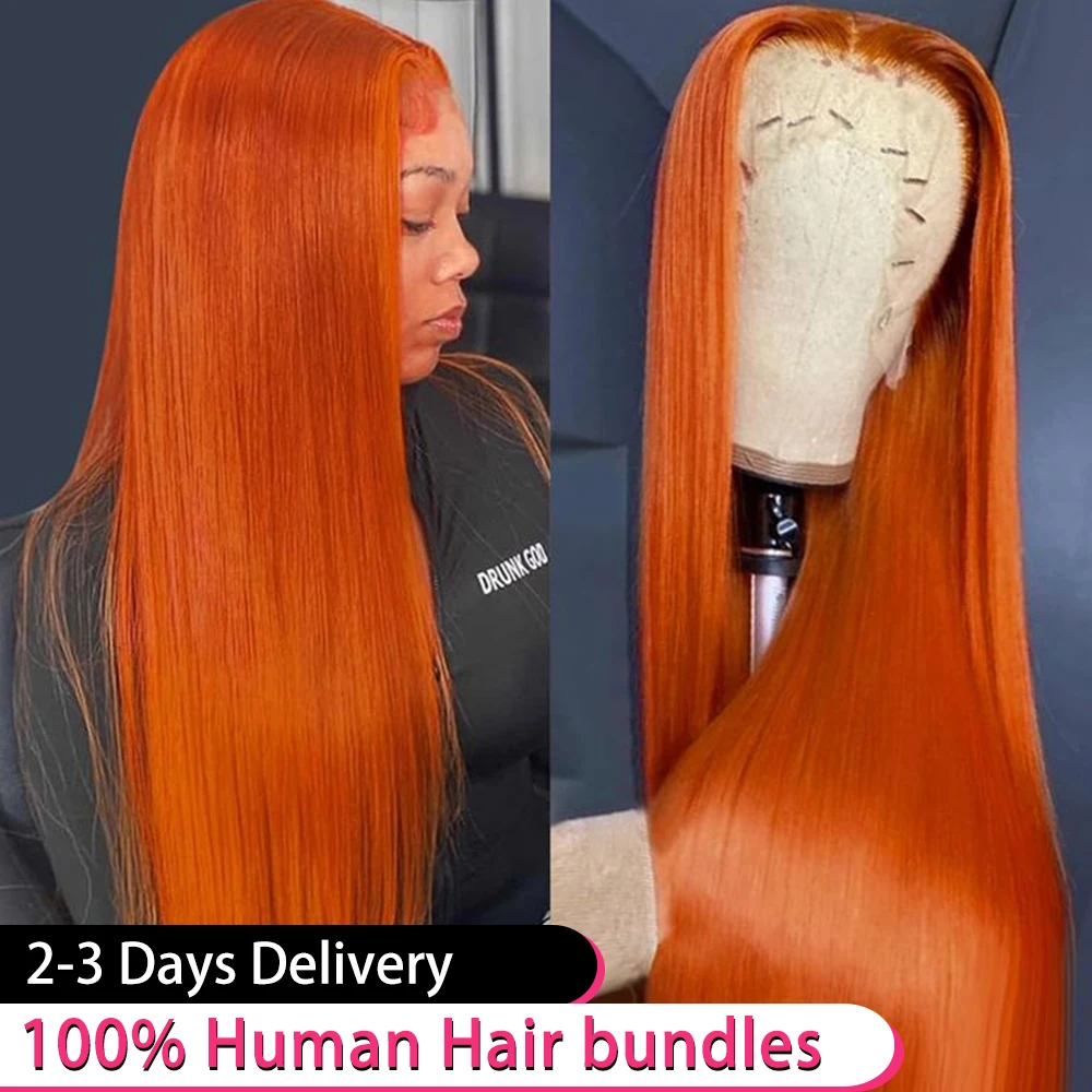 

30 38Inch Orange Ginger Straight Lace Front Wig 350 Colored Brazilian 13X6 HD Transparent Lace Frontal Human Hair Wigs For Women