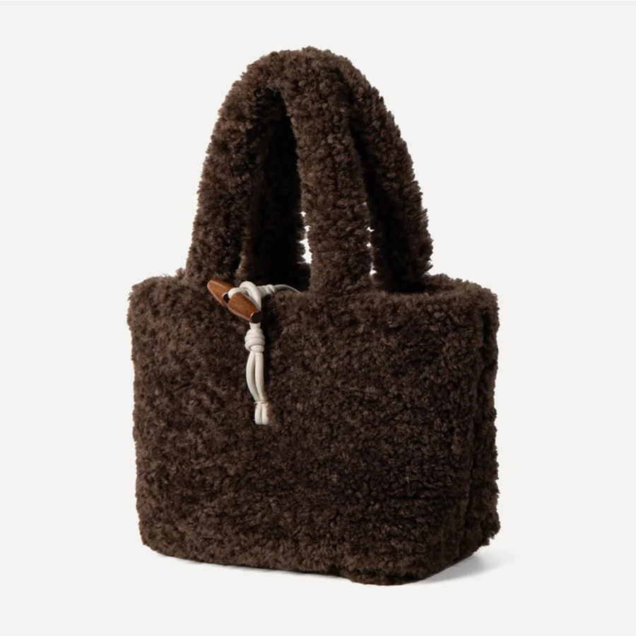 Winter Soft Lamb Wool Top-Handle Bags Fashion Small Plush Purse Female Handbags Solid Color Ladies Square The Tote Bags Bolsa