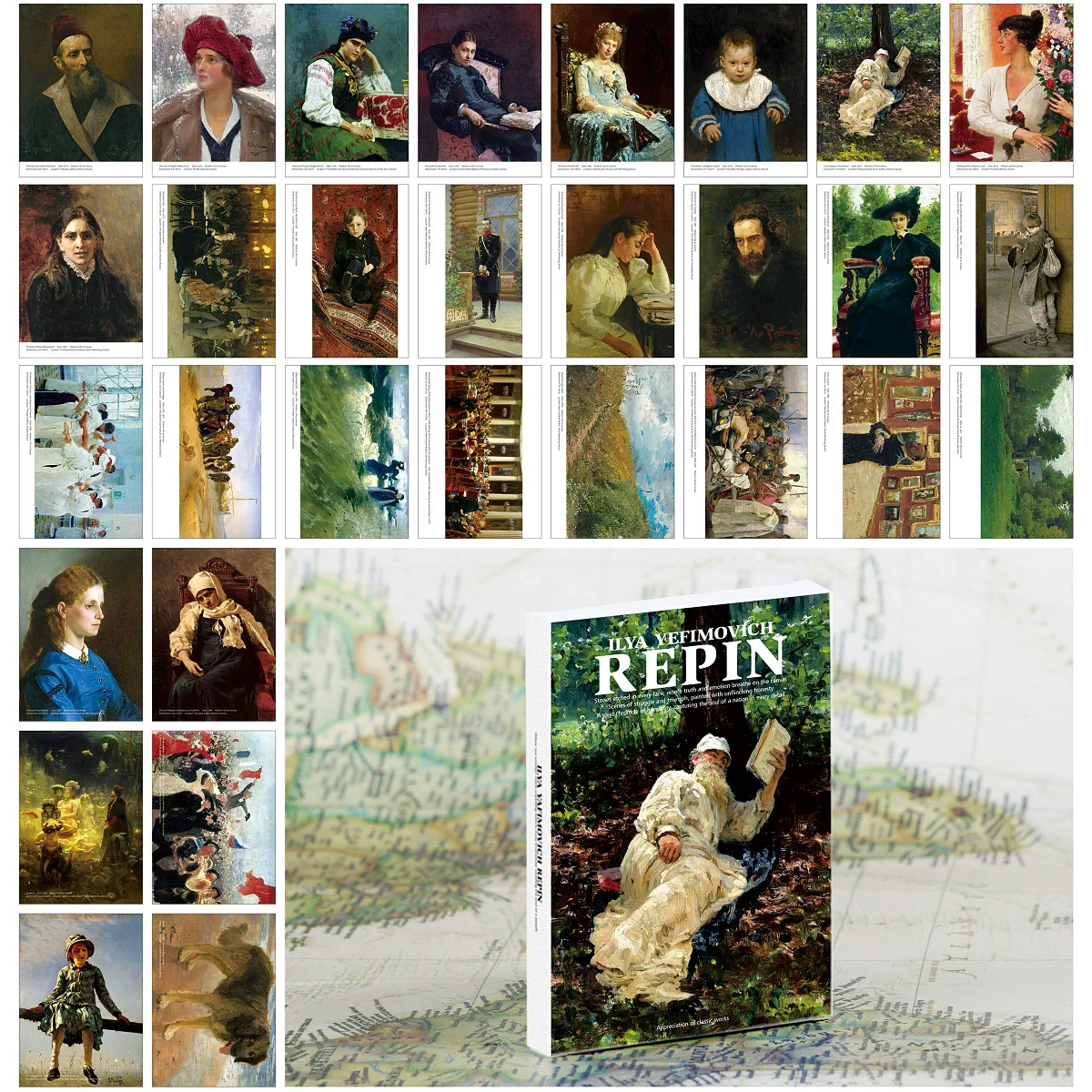 

﻿ 30PCS Ilya Yafimovich Repin Oil Painting Postcards Set - Classic Russian Realism Artwork Greeting Cards Decoration Gifts