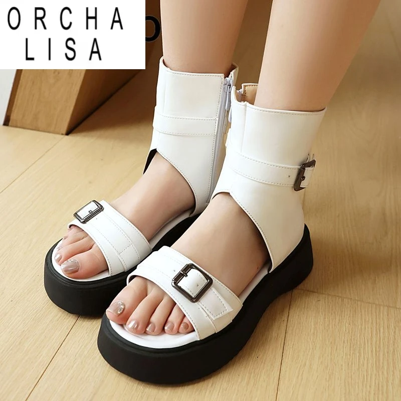 

Брендовые женские сандалии ORCHA LISA с открытым носком на толстом каблуке 4,5 см, платформа, молния, пряжка, большие размеры 43, 44, 45, мягкая повседневная повседневная обувь