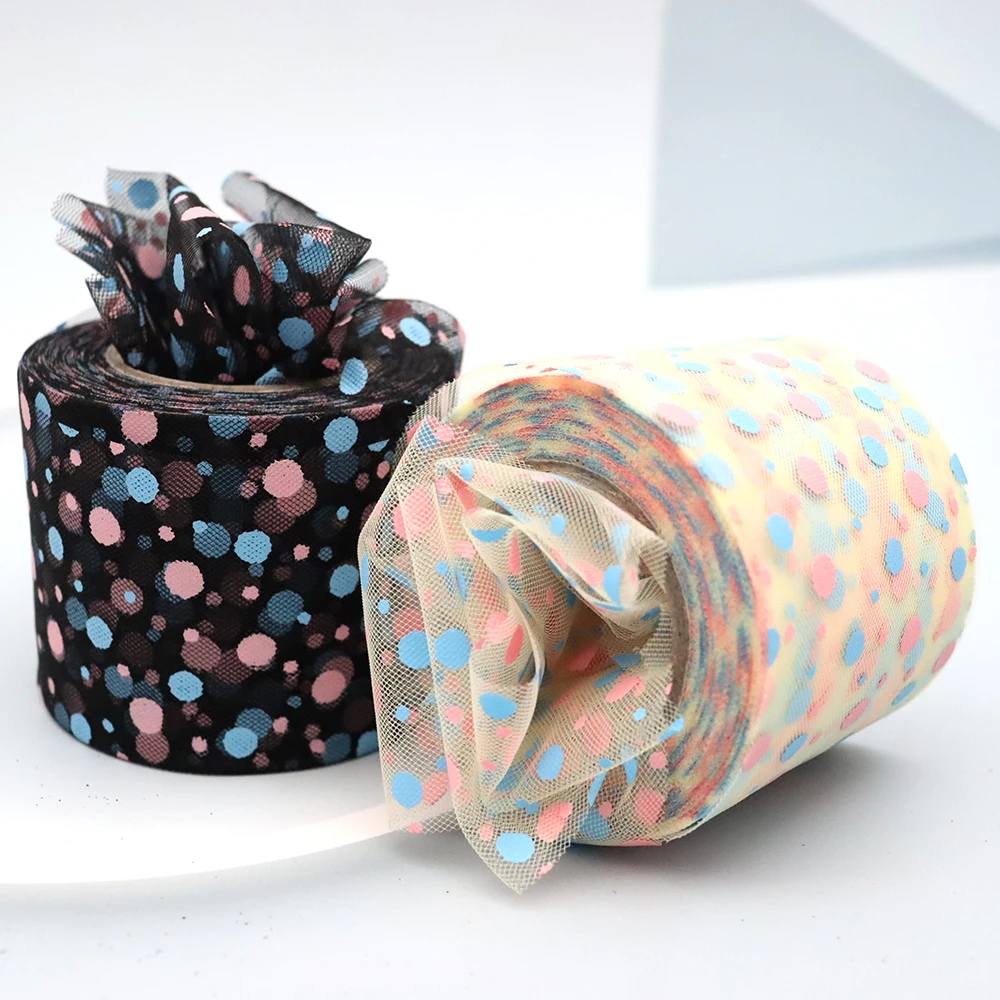 6cm 25yards Tulle Roll Colorful Polka Dotted Gauze Mesh Tape For DIY Handmade Hair Ornament Baby Headwear Bowknot Doll Clothes