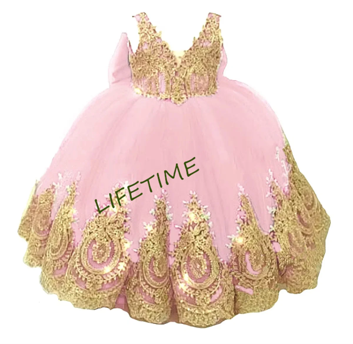 CustomizedFlower Girl Dress One Shoulder With Gold Lace African Pageant Dresses Knot Bow Tulle Kids Birthday Party First Communi