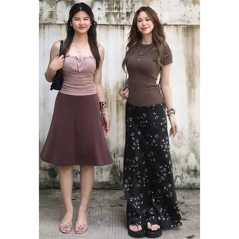 Elegant High Waist Midi Skirt Women's Casual Style Floor Length Back Split Hang down Feeling Bodycon Skirt Polyester Fiber