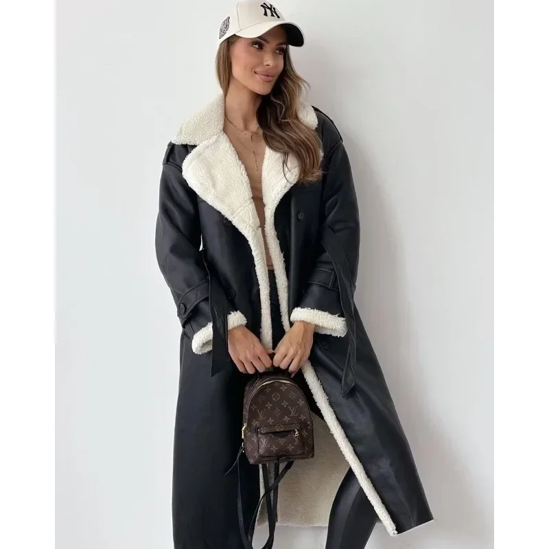 Women Coat Fashion Autumn Winter Clothes Faux Fur Thick Warm Jacket Ladies Long Sleeved Lapel Collar Elegant Soft Coat Outwear