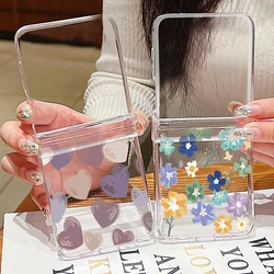 Love Heart Pattern Clear Phone Case For Xiaomi Mix Flip Flip2 Transparent Flower Shockproof Folding Hard Cover For Mi Mix Flip2