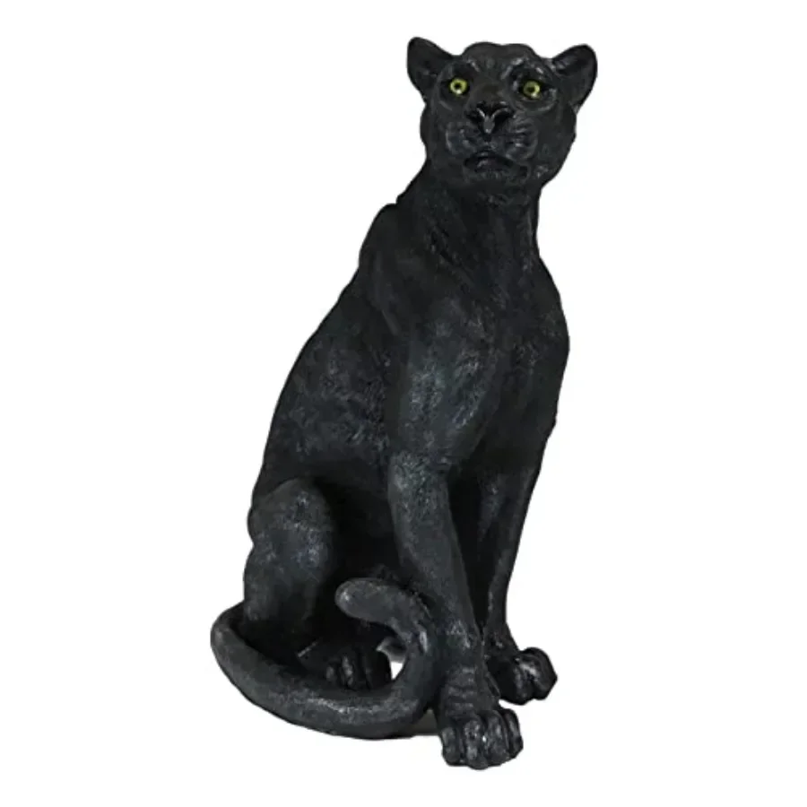 Home and garden patio decorative realistic sitting black panther statue, resin, black, 20.5-inch tall wildlife sculpture with g