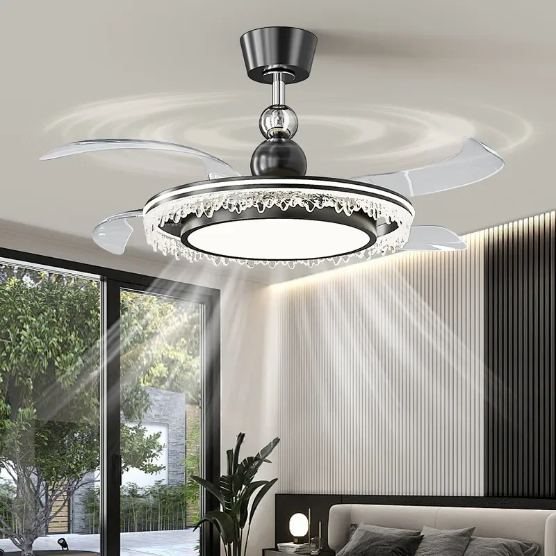 for Italian Minimalist Restaurant Ceiling Fan Light 2026 New Light Luxury High End Ice Crack Invisible Silent Bedroom Fan