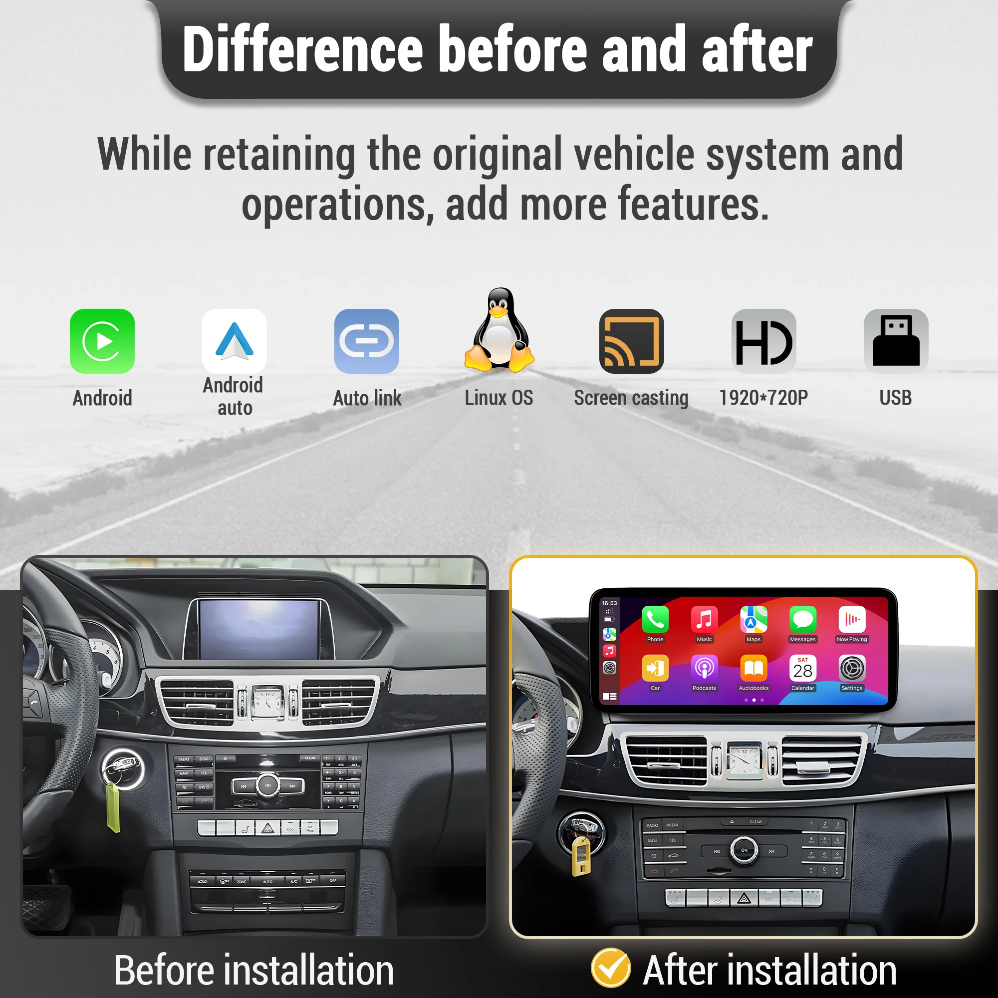 Linux Multimedia Screen Carplay Left Hand Drive For Mercedes Benz W212 E-Class E200 E230 E260 E300 S212 2009 2010 2011 -2016