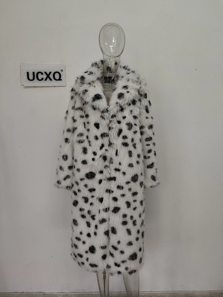 UCXQ Street Fashion Jacke Europäischen Stil Leopard Revers Strickjacke Alle Spiel Doppelseitigen Pelzmantel Frauen 2024 Herbst Winter 3C1827