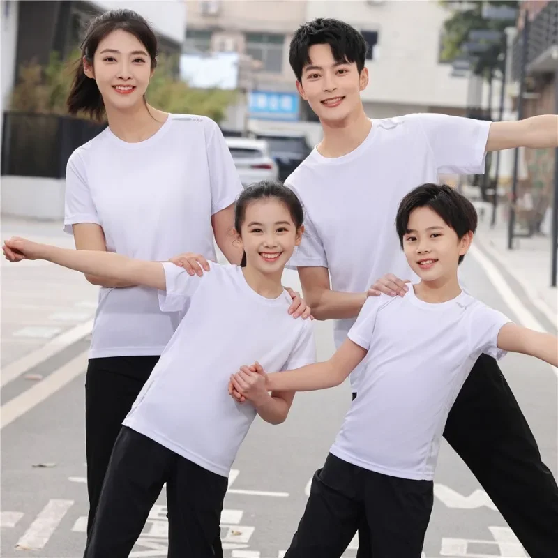 DIY Custom LOGO Image Family Matching Sports Outfits  Breathable Quick-dry Running Tops for Dad Mom & Kids Blank White T-Shirt