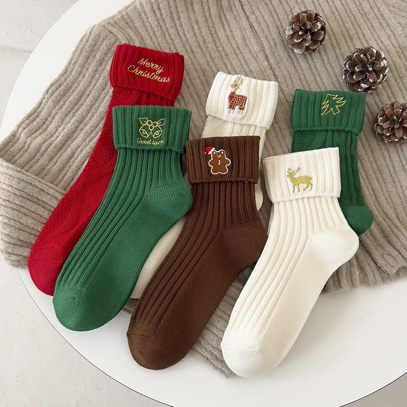 3/6 Pairs Per Box Women Socks Cotton Autumn Winter Cartoon Christmas Socks Elk Bear Tree Jingle bells Funny Socks Christmas Gift