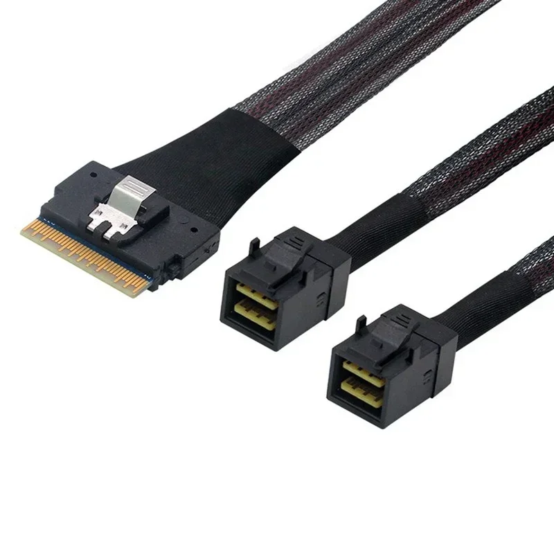 

Кабель PCI-Express, PCI-E Ultraport, Slimline SAS Slim 4.0, SFF-8654 8i 74pin — Dual SFF-8643 4i Mini SAS HD