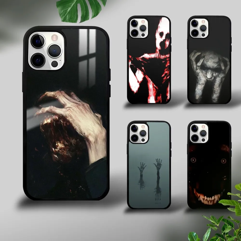 Black horror panic psychedelic Phone Case For iPhone 16 15 14 13 12 11 Pro Xs Max Mini Plus Celulares Hard Funda