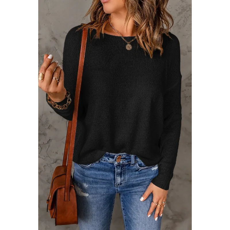 Women's Solid Color Long-Sleeved Knitted Sweater Autumn Winter New Sweater Top Women's Casual Loose O-Neck Pullover Sweater