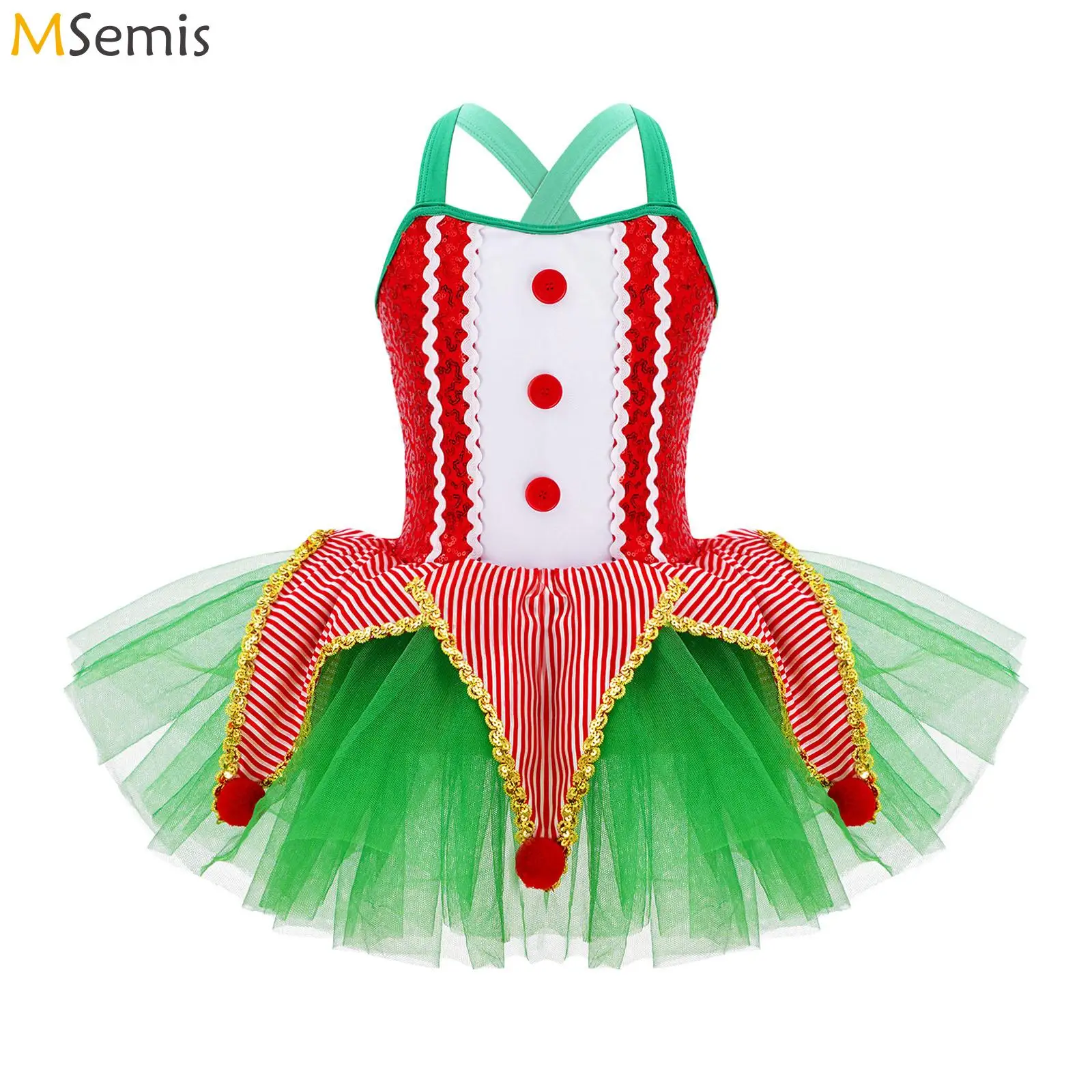 

Kids Girls Christmas Tutu Dance Costume Candy Cane Sleeveless Back Figure Skating Dress Twirling Gymnastics Leotard Ballet Dress