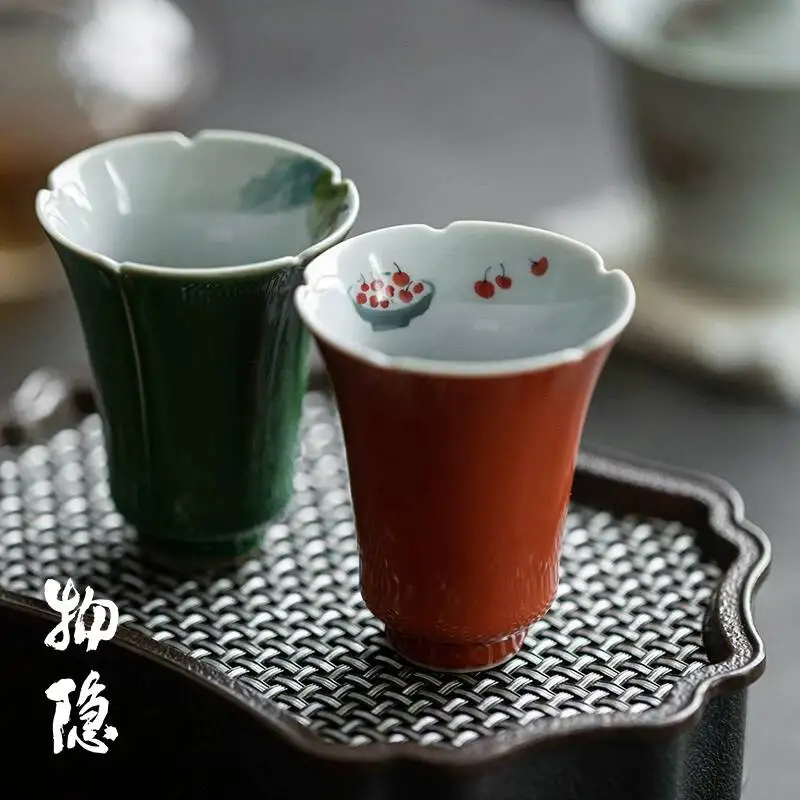 

Wuyintang hand Painted Floral Cups Paired In A Gift Box Souvenir Couple Ceramic Scent Tasting Tea Cups