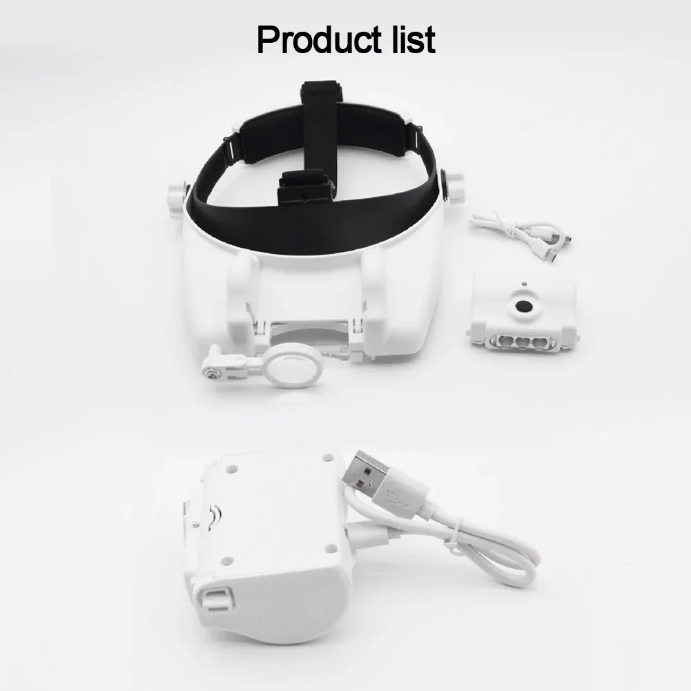 Headband Helmet Magnifying Glasses Rechargeable Lluminated Magnifier Loupe with 3 LED Light for Reading Jewelers Crafts Repair