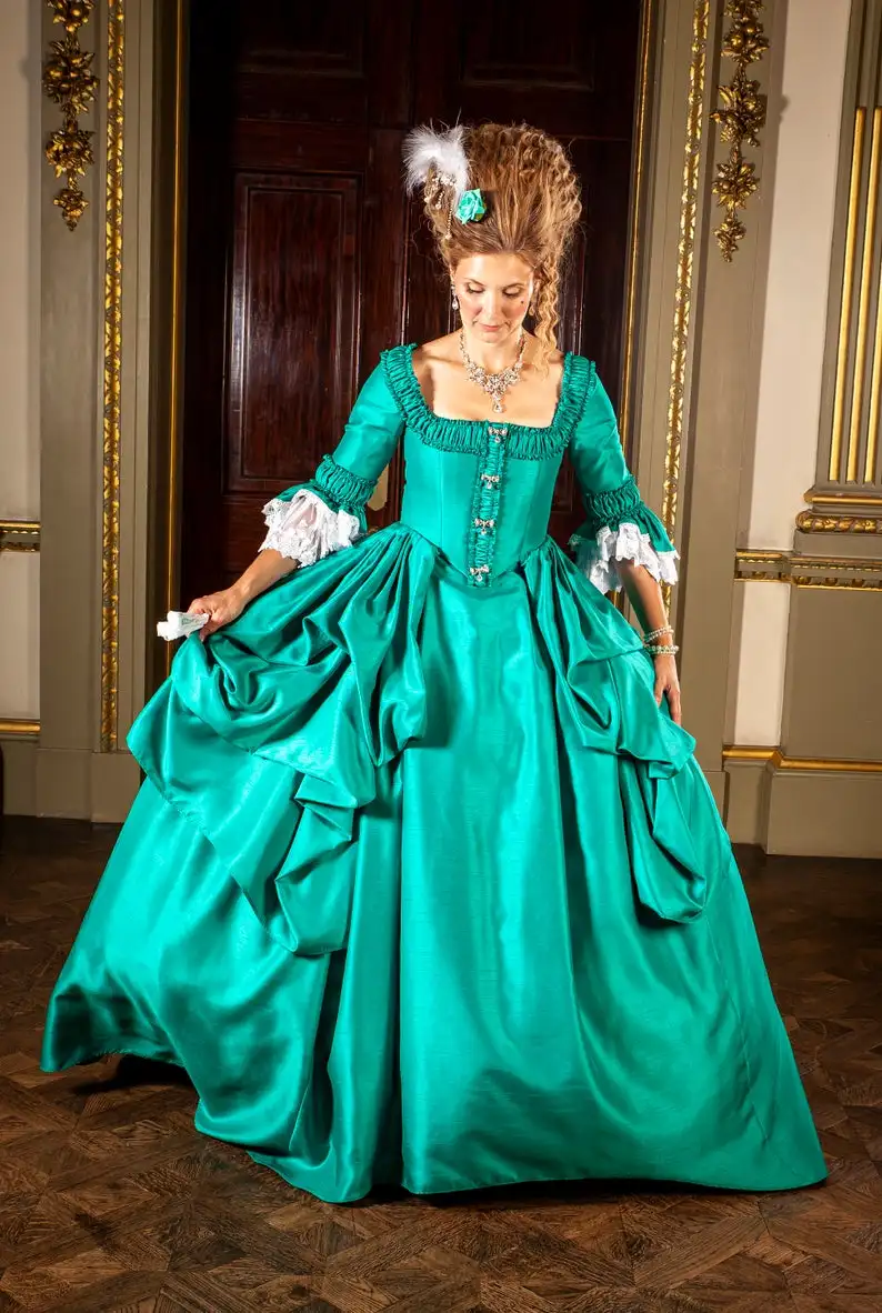 Historical Robe a la Francaise Queen Marie Antoinette Ball Gown Medieval Victorian Renaissance Court Rococo Bustle Dress