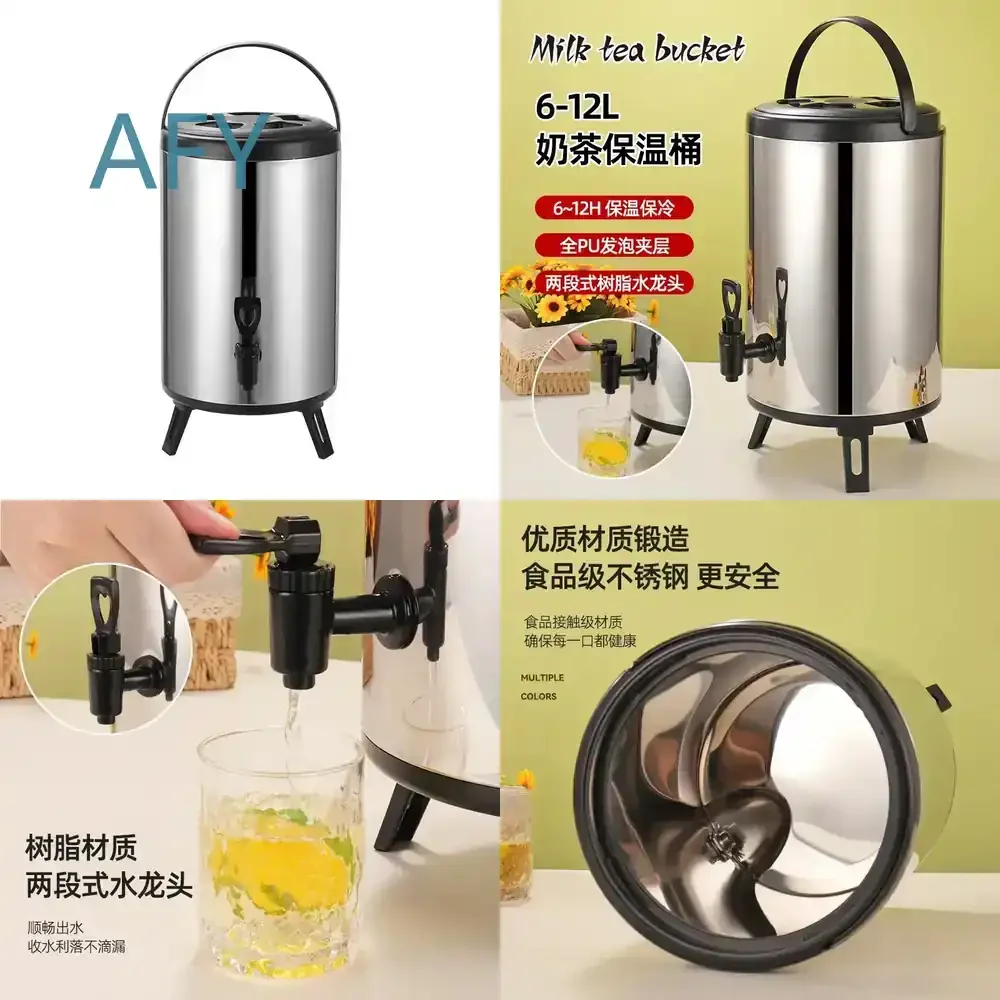 Stainless Steel Milk Tea Bucket for Commercial Use Double Layer Insulation Large Capacity Juice Coffee Soy Milk Container for