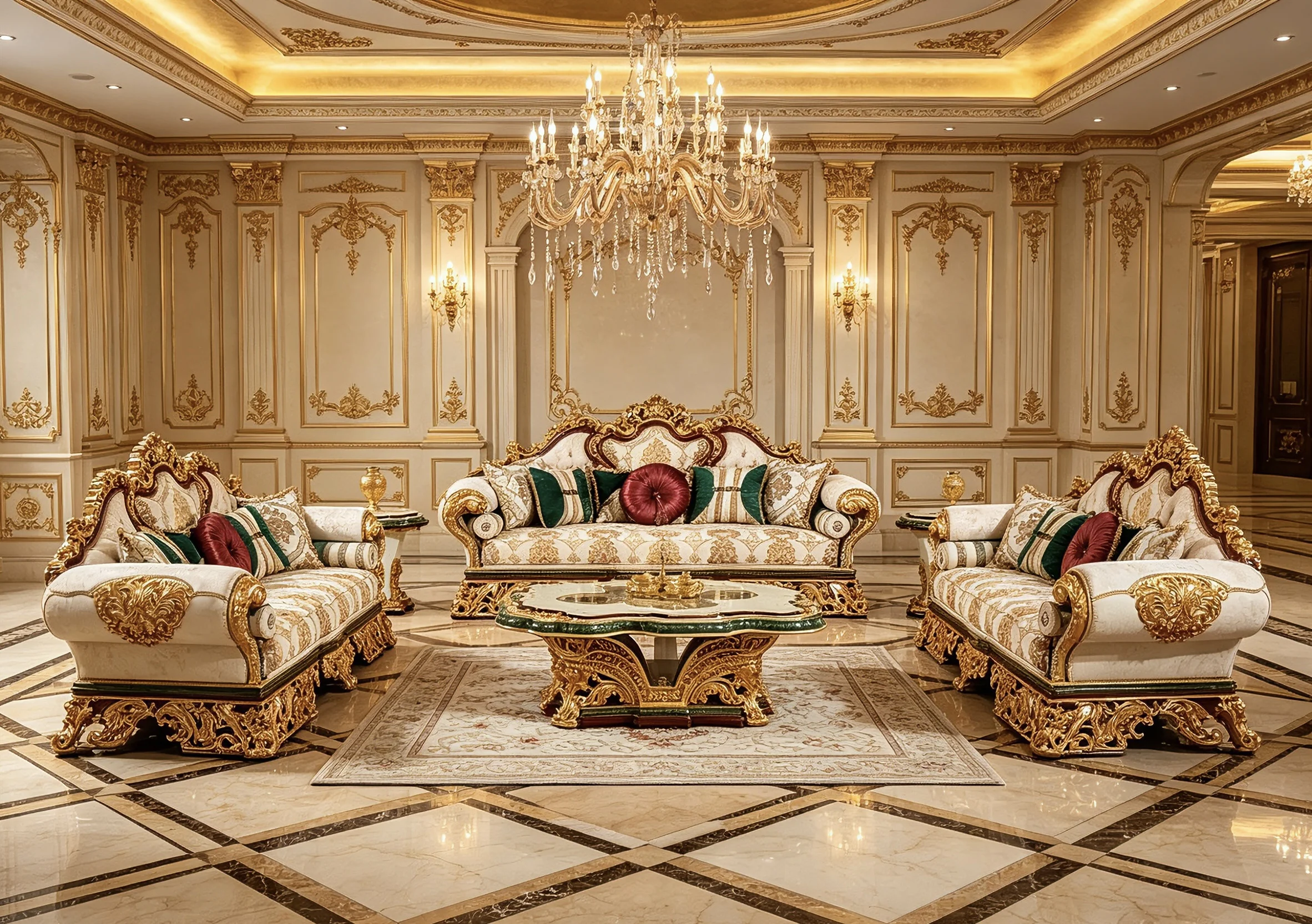 #Turkish Royal European Semicircular Apartment Large Solid Wood Luxury High-end Sponge Removable Washable Cover French American